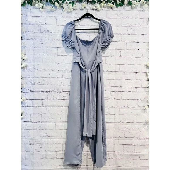 LIUMILAC Tie Back Jumpsuit Vacation Loose Square Neck Short Sleeve Rompers Jumps - Picture 4 of 15